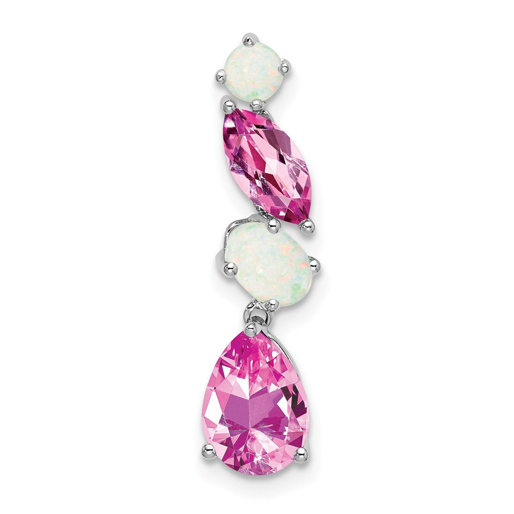14k White Gold Created Pink Sapphire and Opal Chain Slide