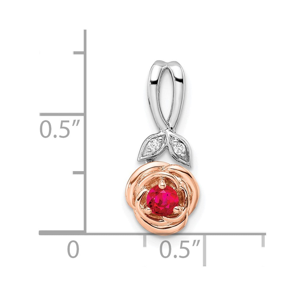 14K Two-tone White & Rose Ruby and Diamond Flower Pendant