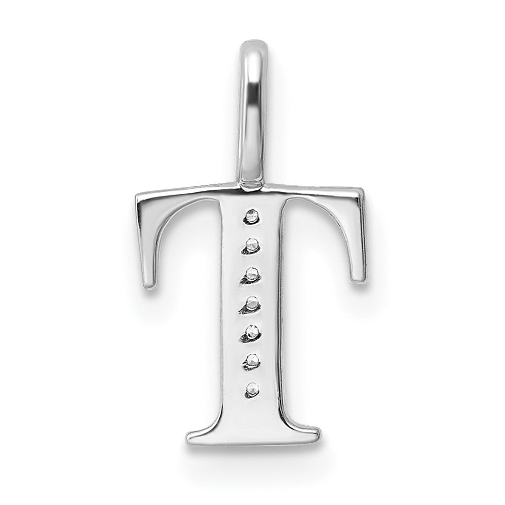 14K White Gold Diamond Letter T Initial Pendant