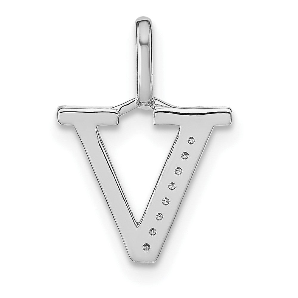 14K White Gold Diamond Lower Case Letter V Initial Pendant