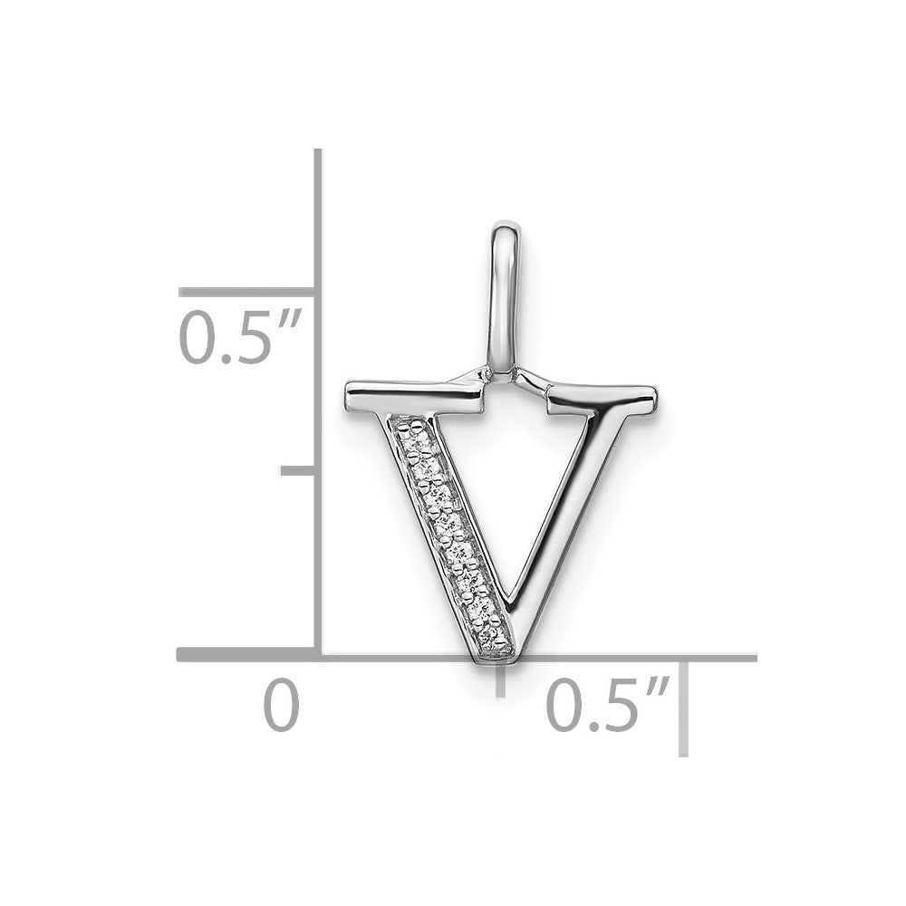 14K White Gold Diamond Lower Case Letter V Initial Pendant