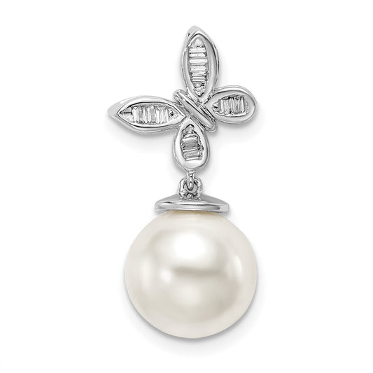 14k White FWC Pearl and Diamond Butterfly Chain Slide