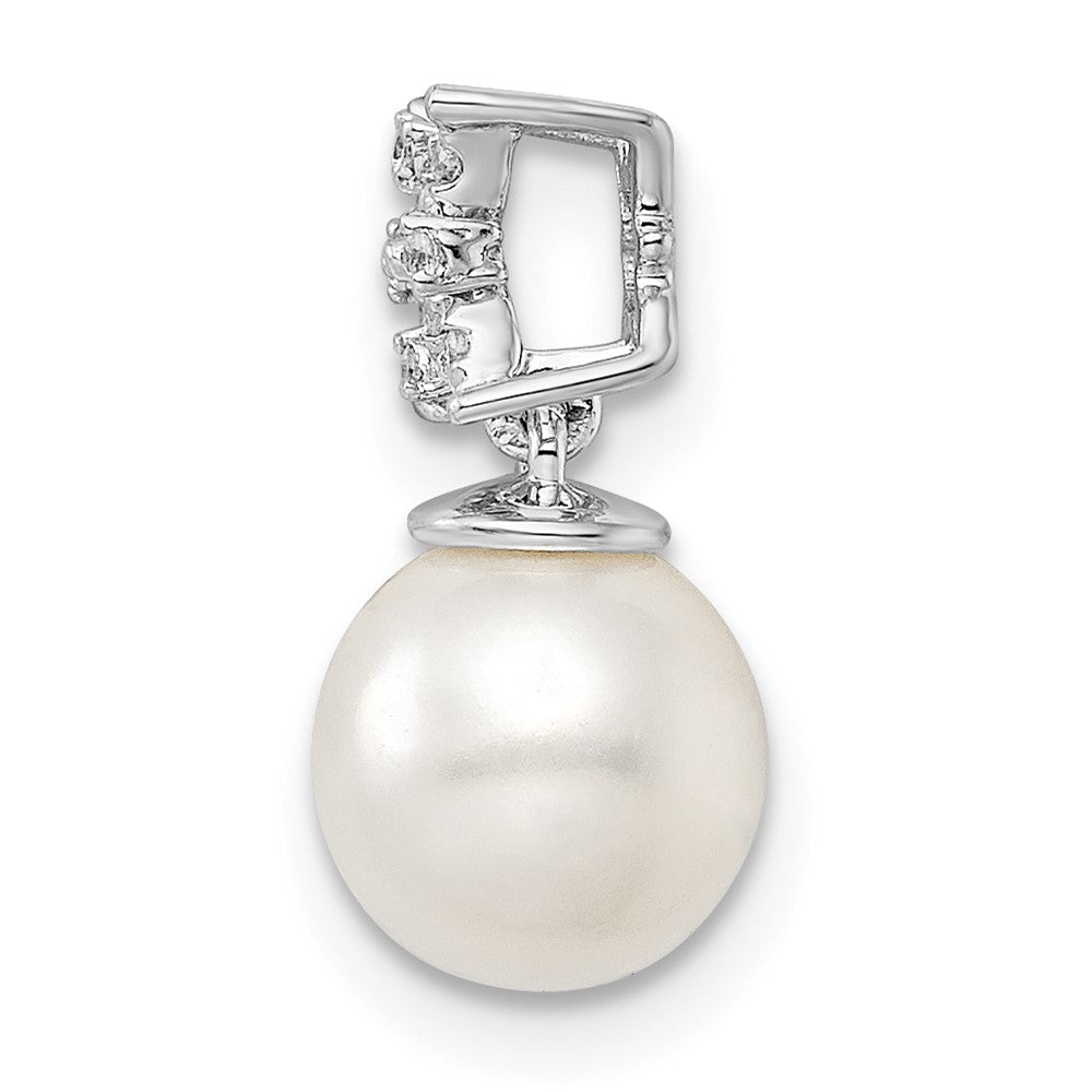 14k White Gold Freshwater Cultured Pearl & Diamond Chain Slide