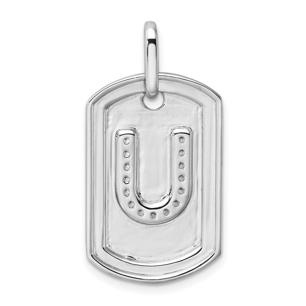 14K White Gold  Diamond Initial U Dog Tag Charm