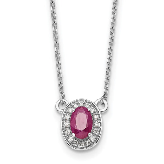 14k White Gold Diamond and Oval Ruby 18 inch Necklace