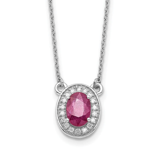 14k White Gold Diamond and Oval Ruby 18 inch Necklace