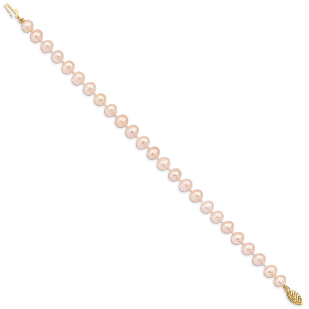 14k 6-7mm Pink Near-Round Freshwater Cultured Pearl 7.5 inch Bracelet