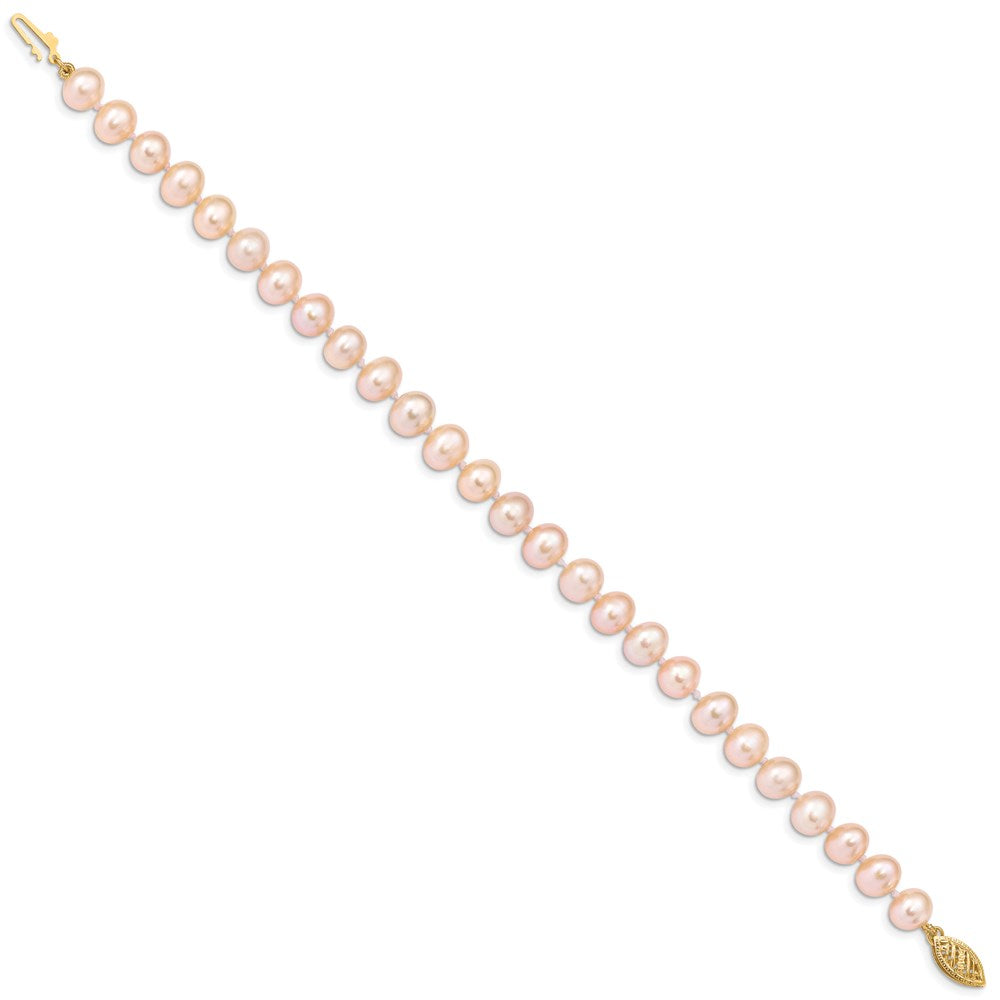 14k 7-8mm Pink Near-Round Freshwater Cultured Pearl 7.5 inch Bracelet