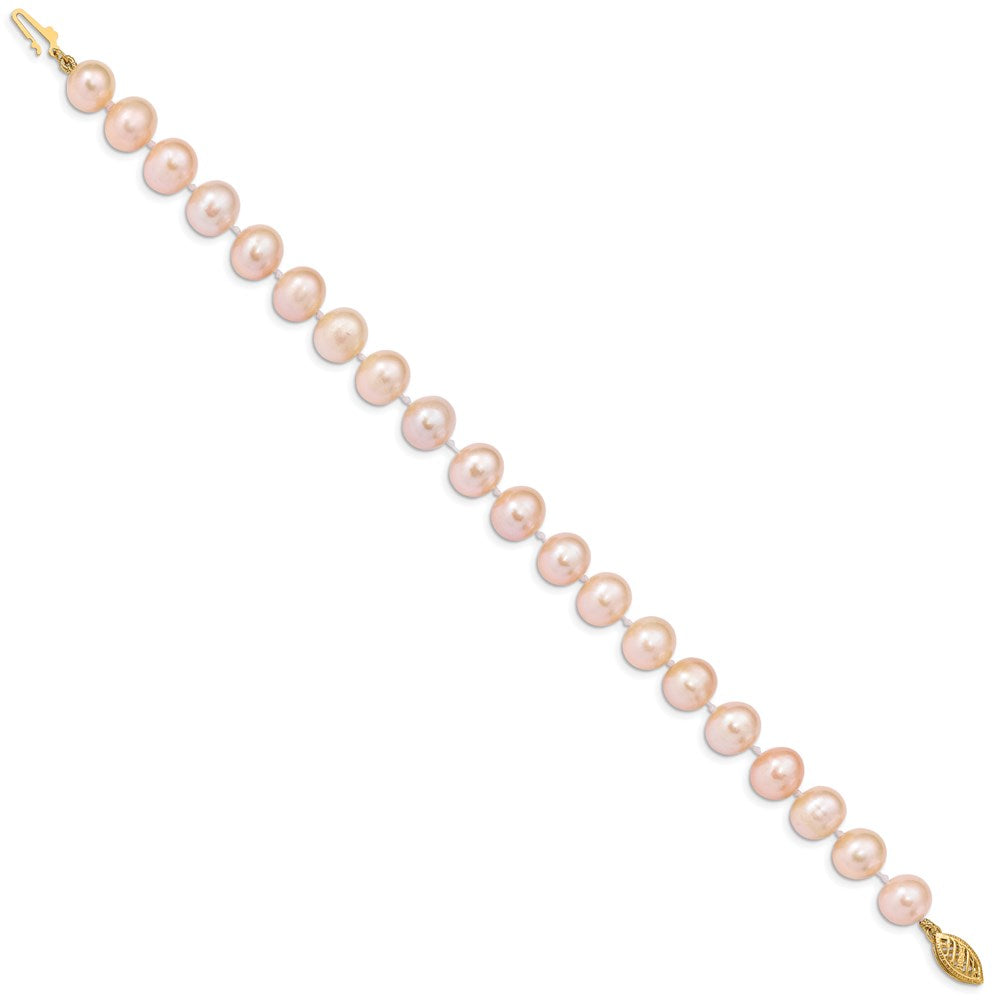 14k 8-9mm Pink Near-Round Freshwater Cultured Pearl 7.5 inch Bracelet