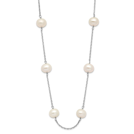 14k White Gold 6-7mm White Near-Round Freshwater Cultured Pearl 12-Station 18 inch Necklace