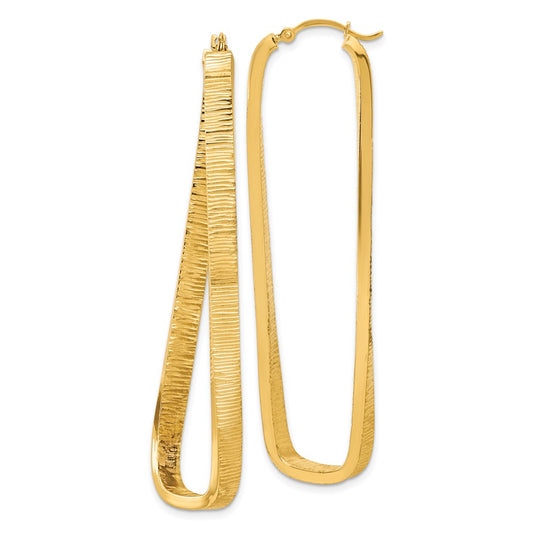 14k 4mm Textured Twisted Oval Hoop Earrings