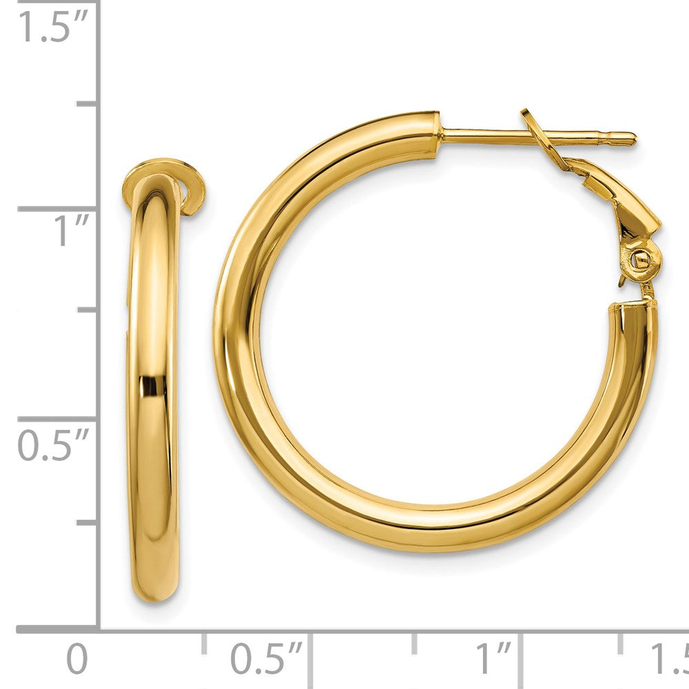 14k 3x25mm Polished Round Omega Back Hoop Earrings