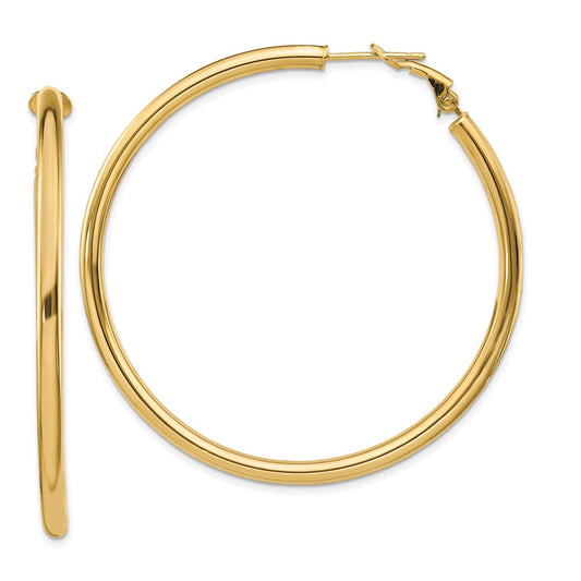 14k 3x45mm Polished Round Omega Back Hoop Earrings