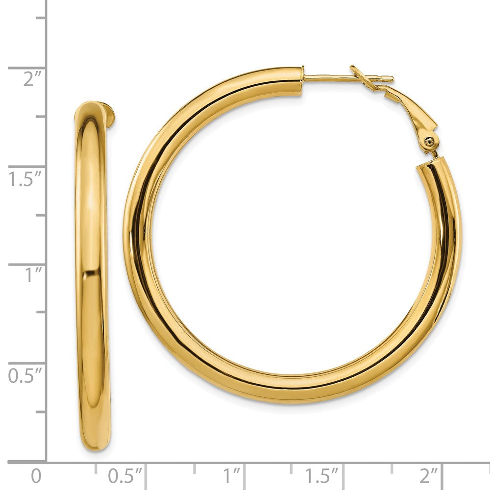 14k 4x35mm Polished Round Omega Back Hoop Earrings