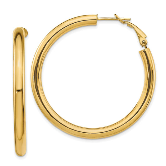 14k 4x35mm Polished Round Omega Back Hoop Earrings