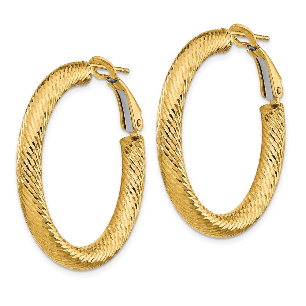 14k 4x25mm Diamond-cut Round Omega Back Hoop Earrings