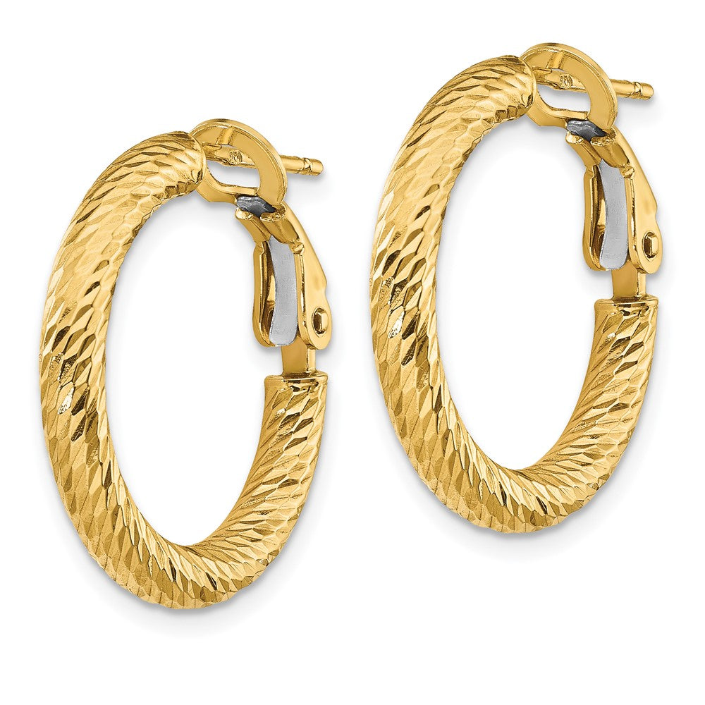 14k 3mm Polished Diamond-cut Round Omega Back Hoop Earrings