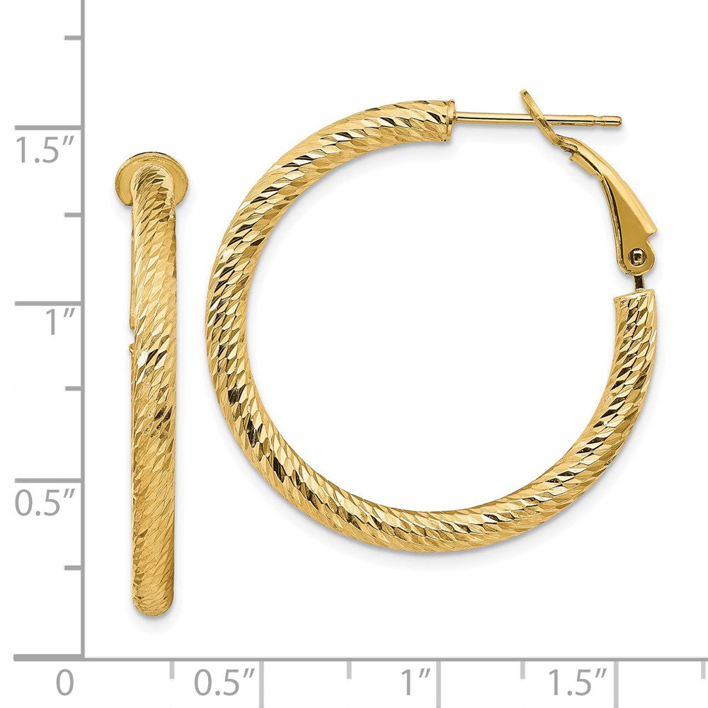 14k 3x25mm Diamond-cut Round Omega Back Hoop Earrings