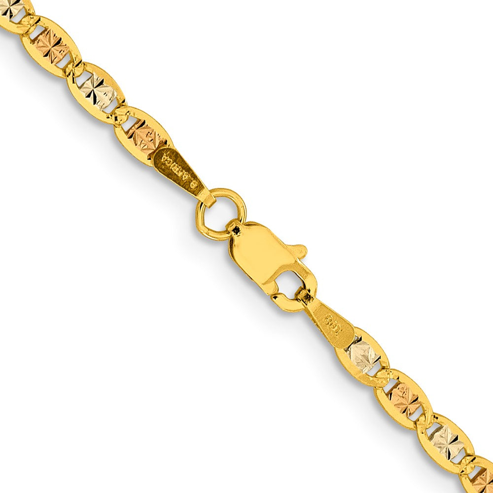 14K 26 inch 2.75mm Tri-color Pav‚ Valentino with Lobster Clasp Chain