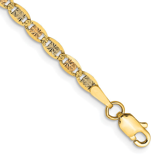 14K 7 inch 2.75mm Tri-color Pav‚ Valentino with Lobster Clasp Bracelet