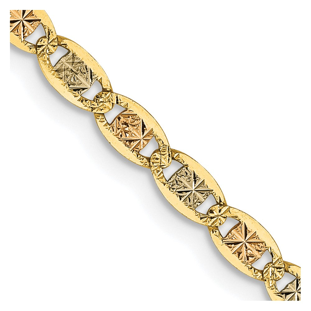 14K 26 inch 2.75mm Tri-color Pav‚ Valentino with Lobster Clasp Chain