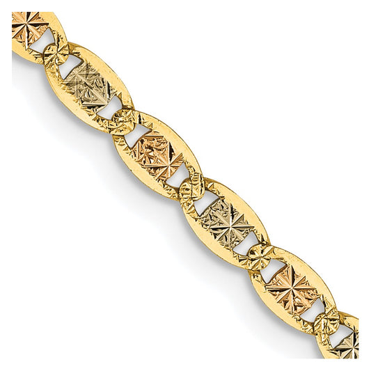 14K 16 inch 2.75mm Tri-color Pav‚ Valentino with Lobster Clasp Chain