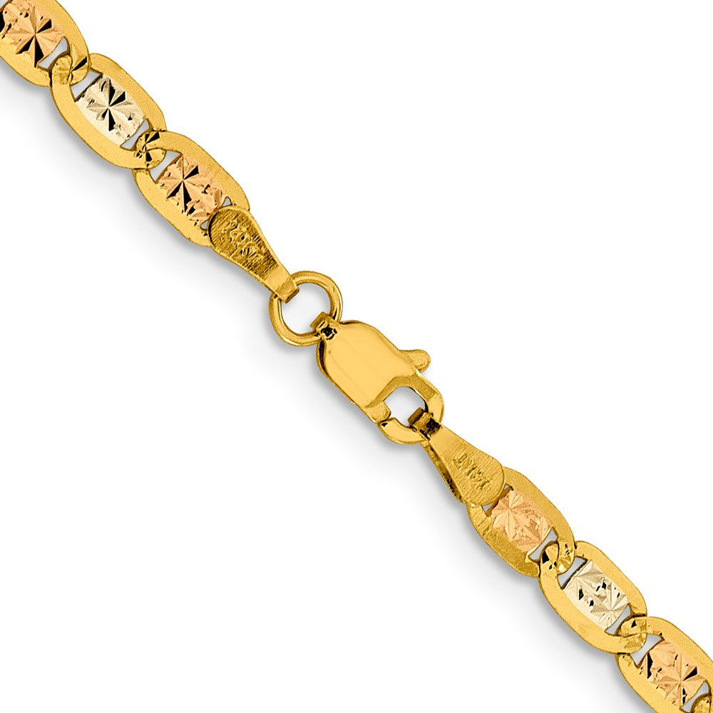 14K 26 inch 3.8mm Tri-color Pav‚ Valentino with Lobster Clasp Chain
