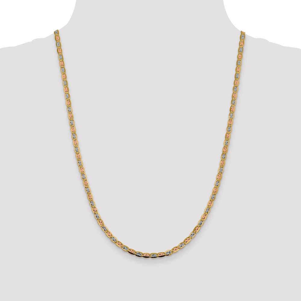14K 24 inch 3.8mm Tri-color Pav‚ Valentino with Lobster Clasp Chain