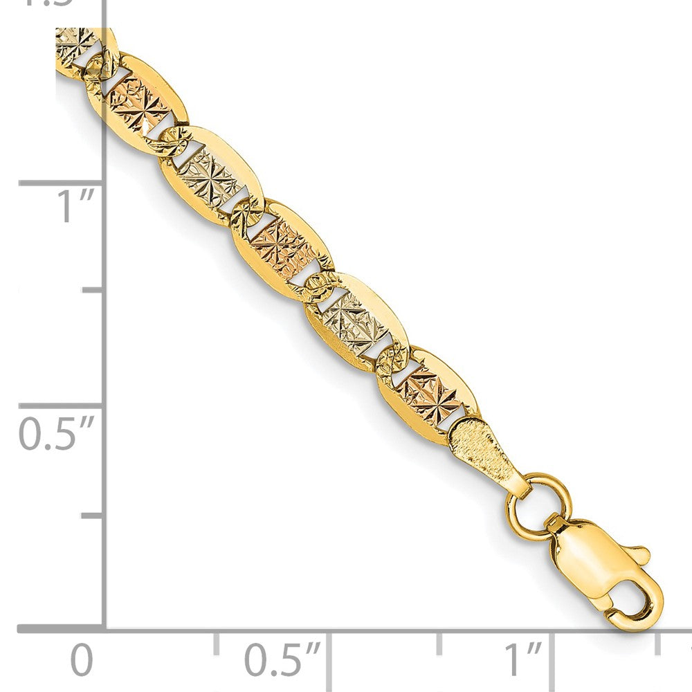 14K 7 inch 3.8mm Tri-color Pav‚ Valentino with Lobster Clasp Bracelet