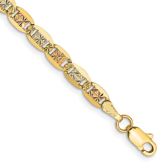 14K 7 inch 3.8mm Tri-color Pav‚ Valentino with Lobster Clasp Bracelet