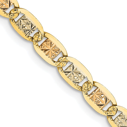 14K 24 inch 3.8mm Tri-color Pav‚ Valentino with Lobster Clasp Chain