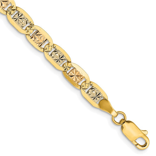 14K 8 inch 4.65mm Tri-color Pav‚ Valentino with Lobster Clasp Bracelet