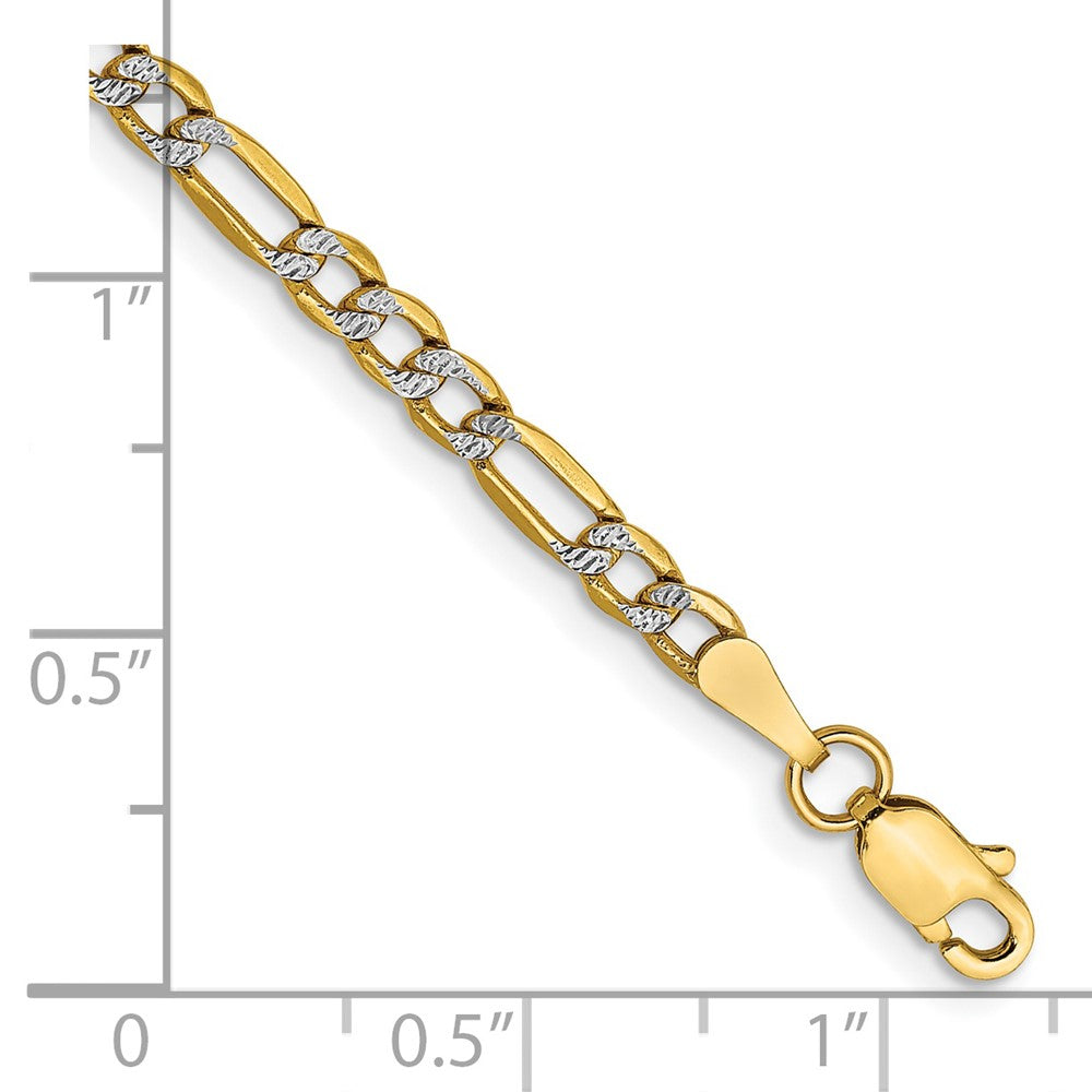 14K 7 inch 3.2mm Semi-Solid with Rhodium Pav‚ Figaro with Lobster Clasp Bracelet