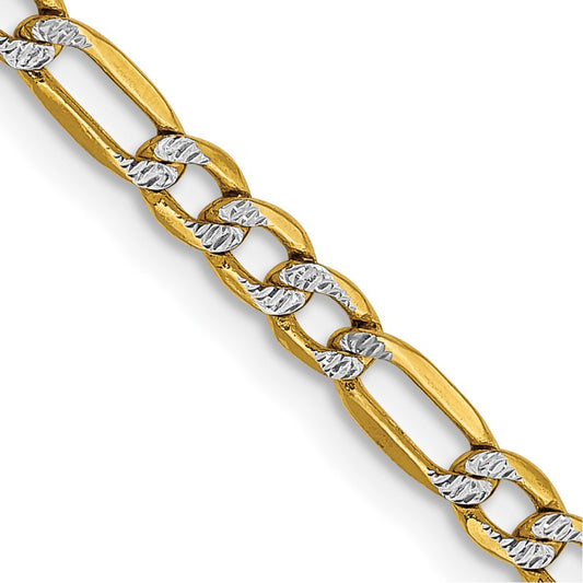 14K 20 inch 3.2mm Semi-Solid with Rhodium Pav‚ Figaro with Lobster Clasp Chain