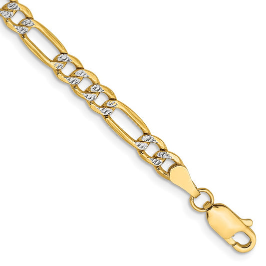14K 7 inch 3.9mm Semi-Solid with Rhodium Pav‚ Figaro with Lobster Clasp Bracelet