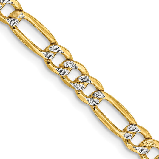 14K 16 inch 3.9mm Semi-Solid with Rhodium Pav‚ Figaro with Lobster Clasp Chain