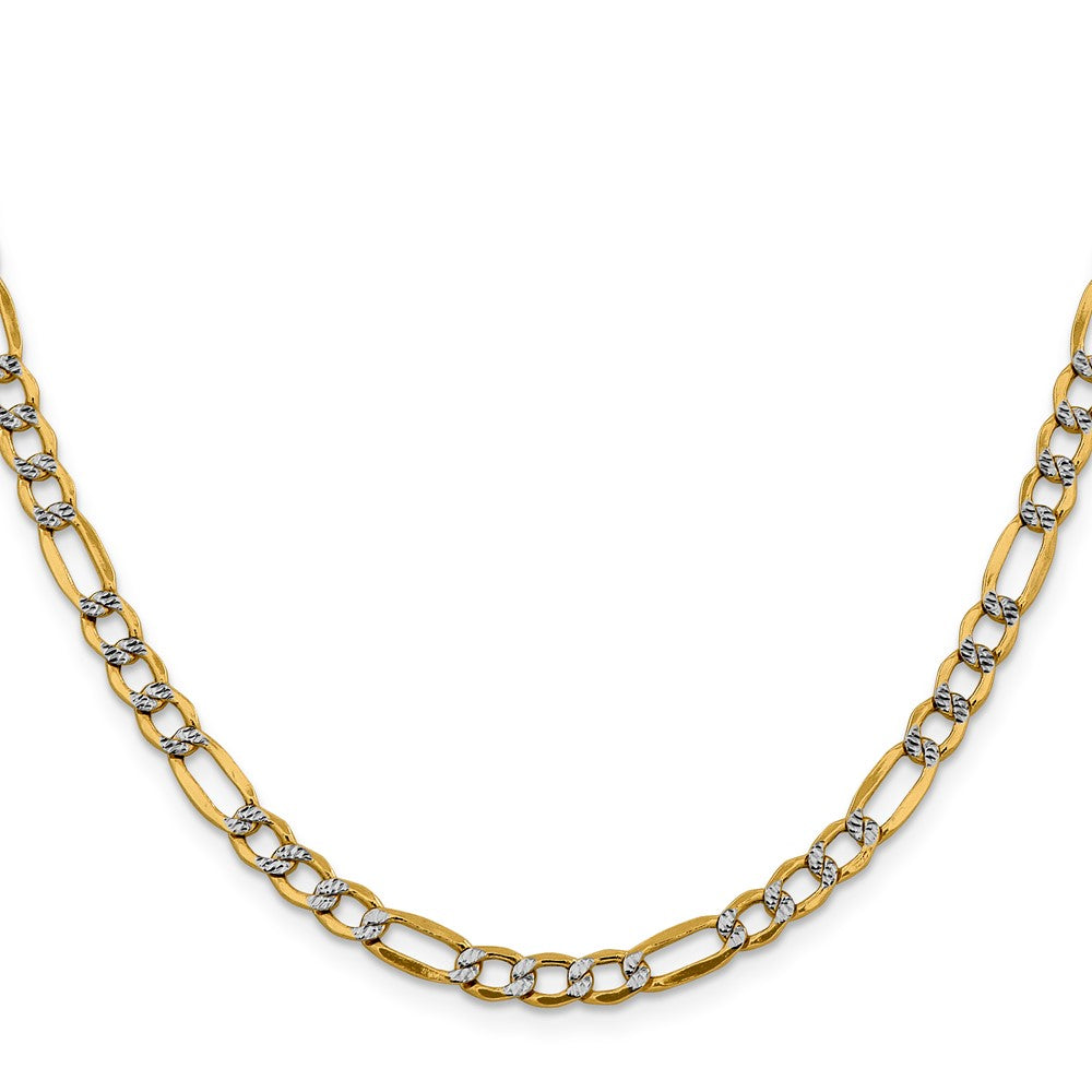 14K 18 inch 5.25mm Semi-Solid with Rhodium Pav‚ Figaro with Lobster Clasp Chain
