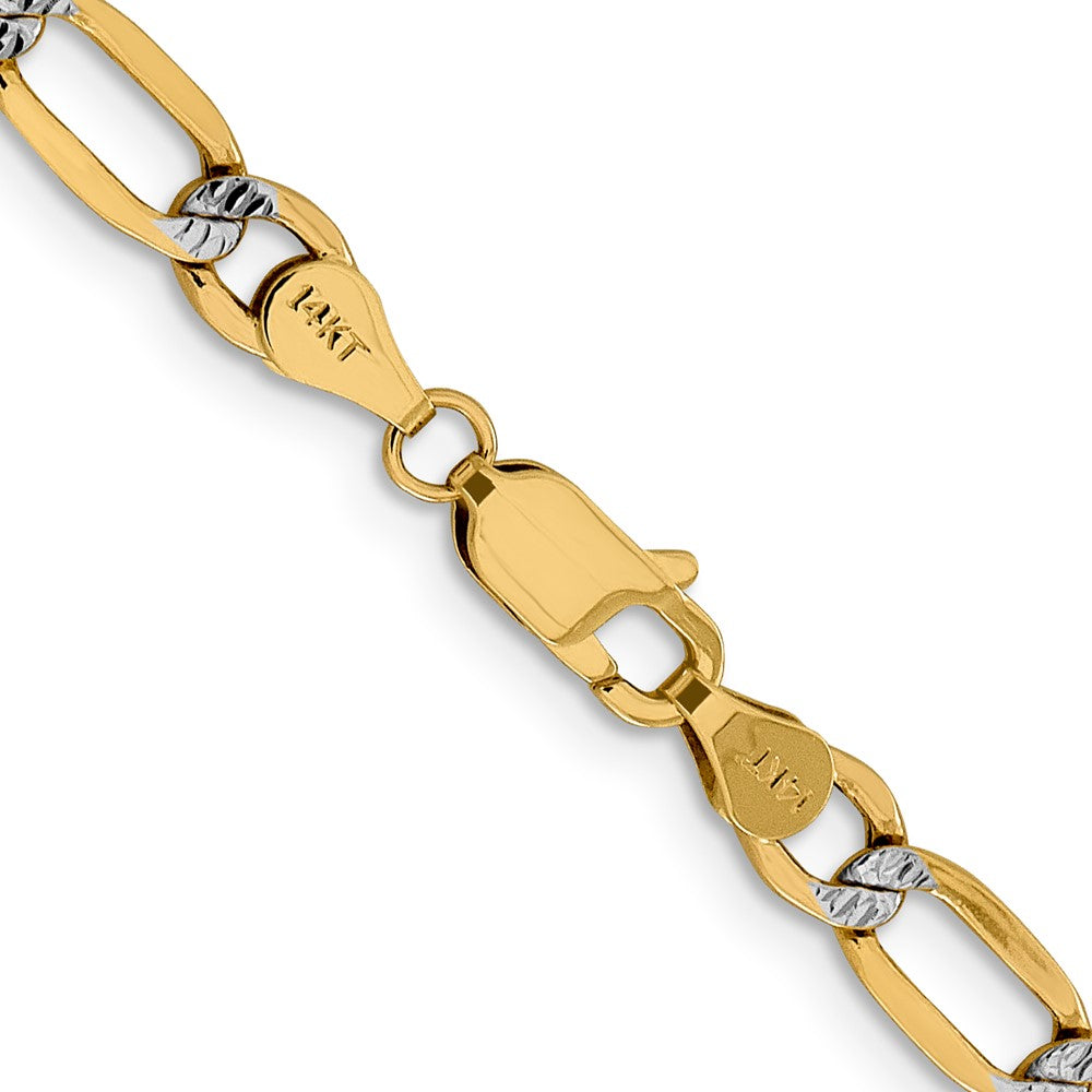 14K 18 inch 5.25mm Semi-Solid with Rhodium Pav‚ Figaro with Lobster Clasp Chain