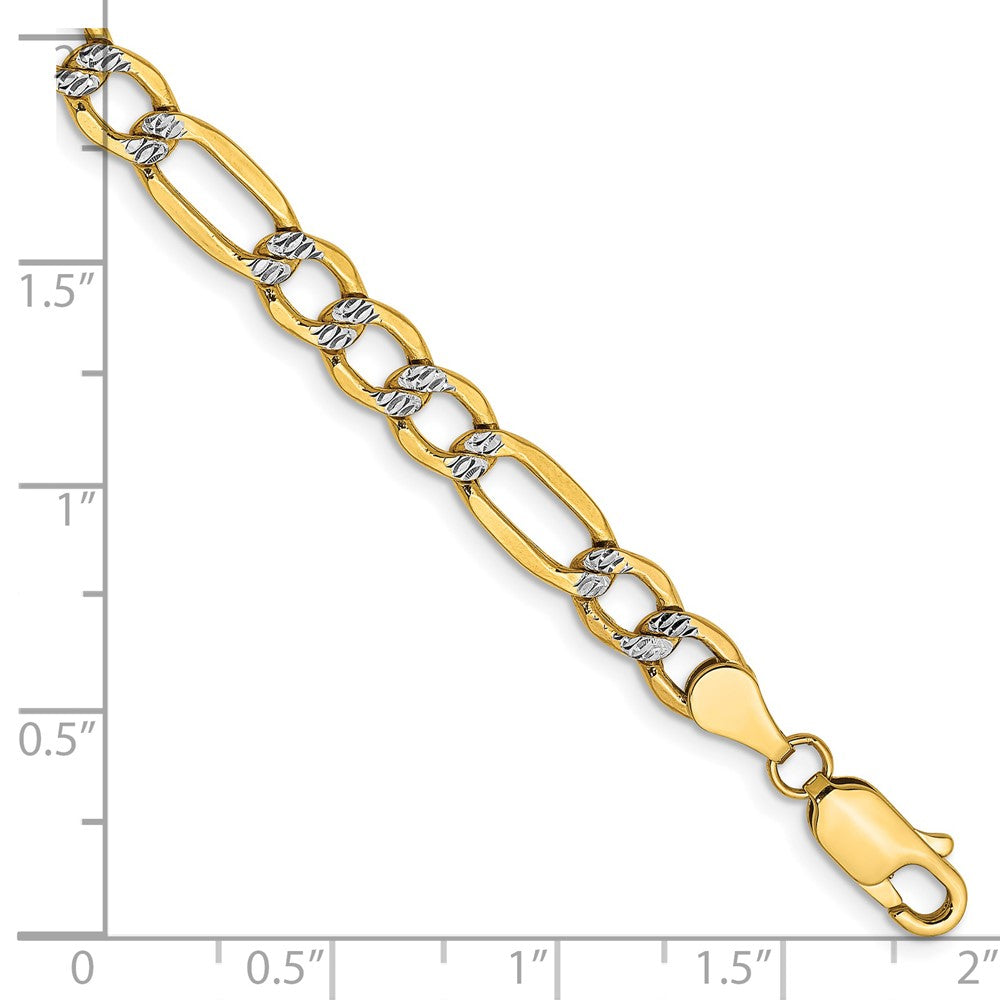 14K 9 inch 5.25mm Semi-Solid with Rhodium Pav‚ Figaro with Lobster Clasp Chain