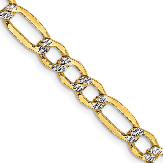14K 22 inch 5.25mm Semi-Solid with Rhodium Pav‚ Figaro with Lobster Clasp Chain