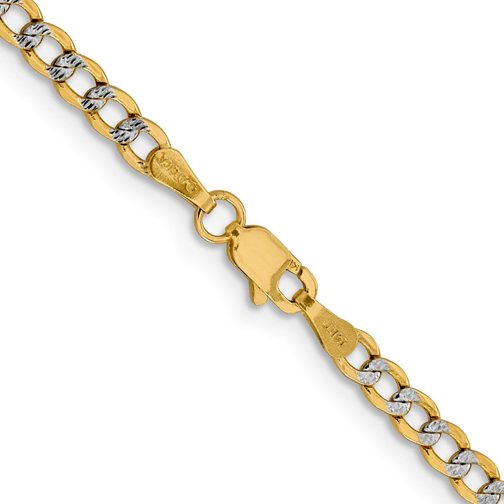 14K 22 inch 3.4mm Semi-Solid with Rhodium Pav‚ Curb with Lobster Clasp Chain