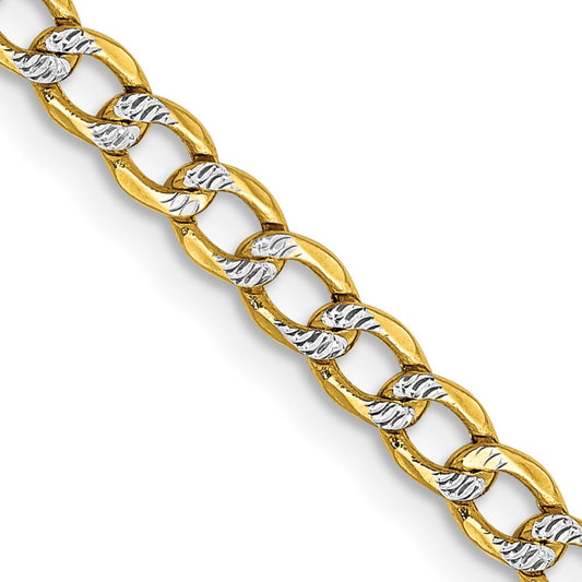 14K 16 inch 3.4mm Semi-Solid with Rhodium Pav‚ Curb with Lobster Clasp Chain