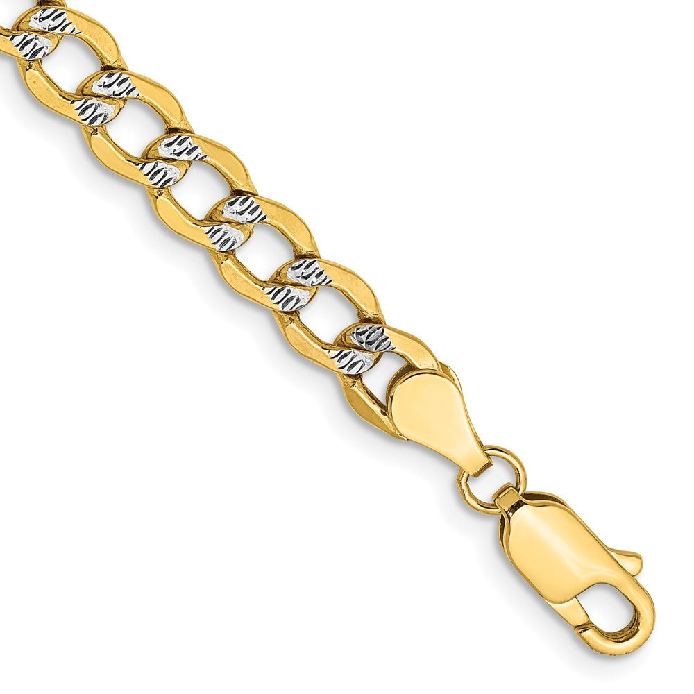 14K 7 inch 5.2mm Semi-Solid with Rhodium Pav‚ Curb with Lobster Clasp Bracelet