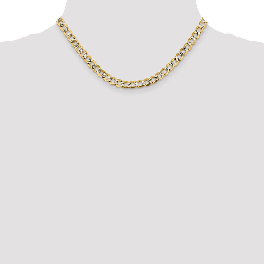14K 16 inch 6.75mm Semi-Solid with Rhodium Pav‚ Curb with Lobster Clasp Chain