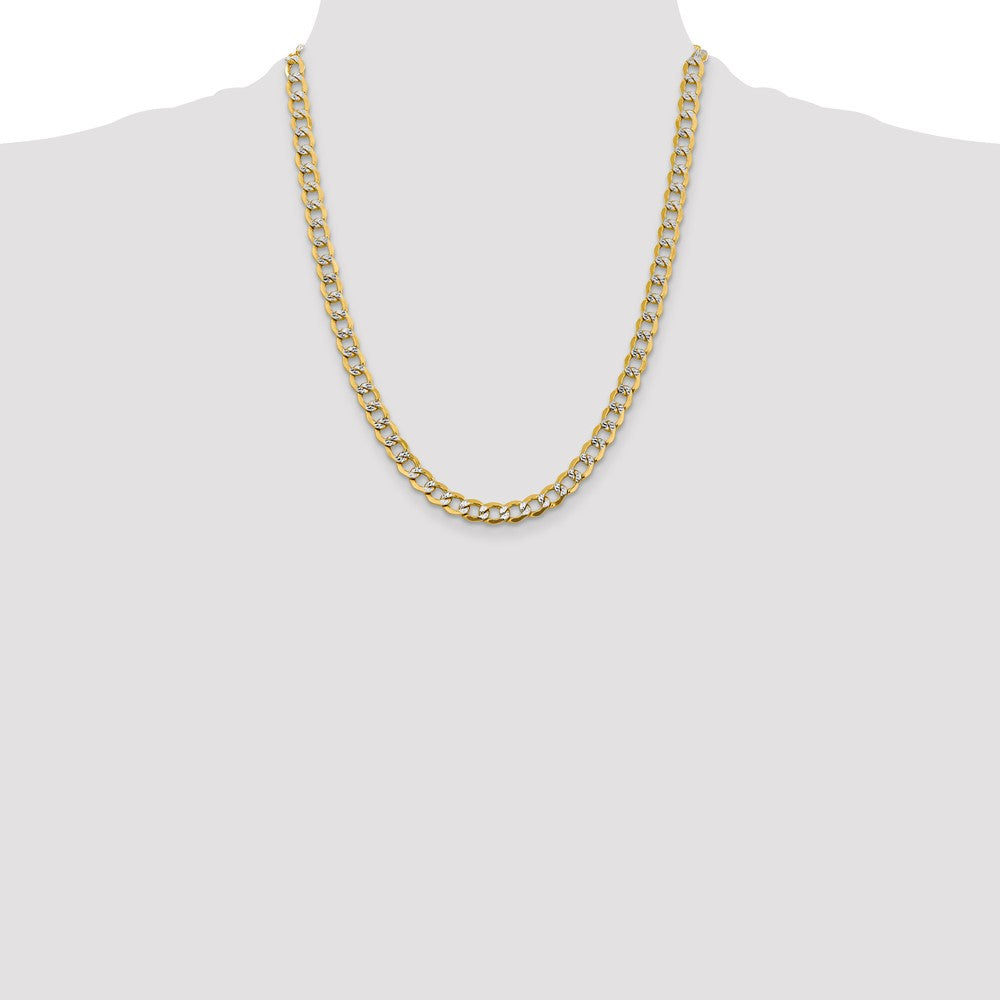 14K 22 inch 6.75mm Semi-Solid with Rhodium Pav‚ Curb with Lobster Clasp Chain