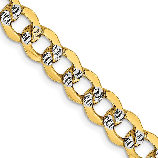 14K 16 inch 6.75mm Semi-Solid with Rhodium Pav‚ Curb with Lobster Clasp Chain