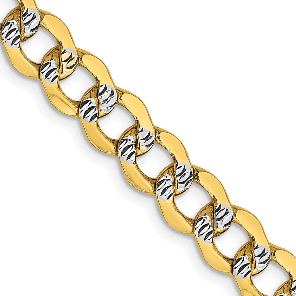 14K 24 inch 6.75mm Semi-Solid with Rhodium Pav‚ Curb with Lobster Clasp Chain