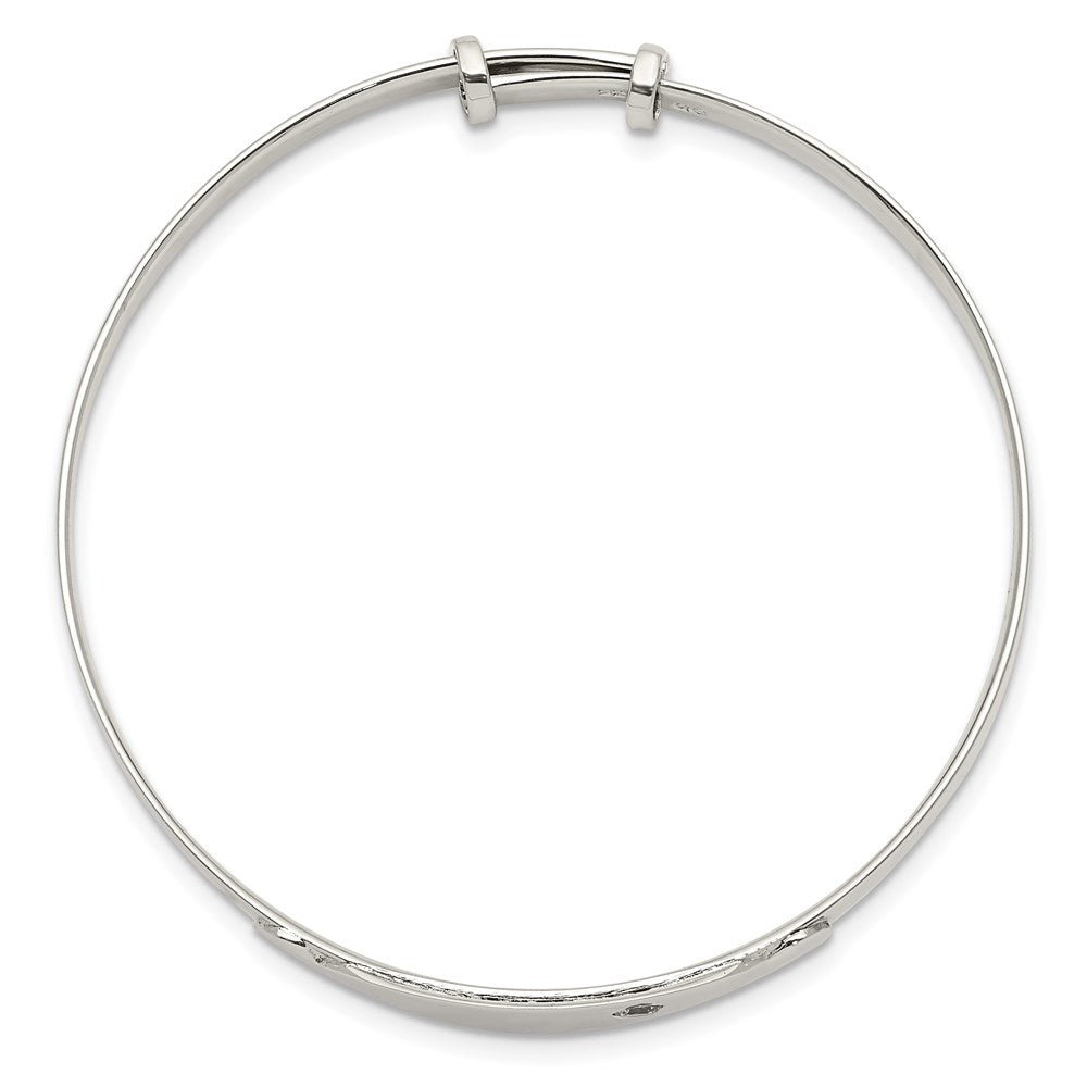 Sterling Silver Polished CZ ID Adjustable Bangle Bracelet