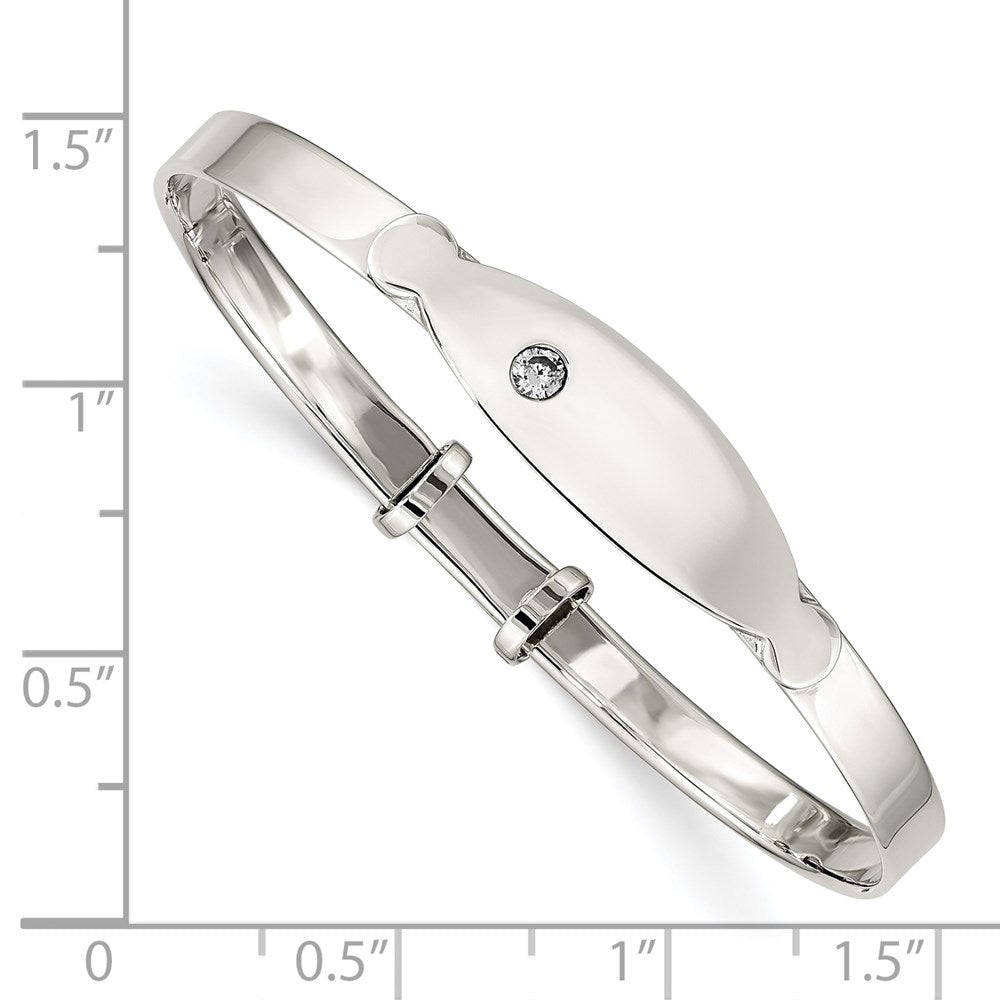 Sterling Silver Polished CZ ID Adjustable Bangle Bracelet
