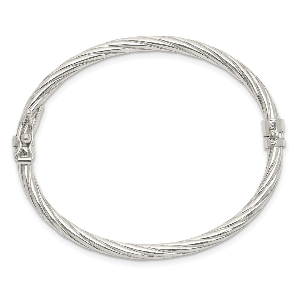 Sterling Silver Polished & Twisted 3mm Hinged Bangle